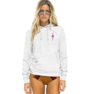 Aviator Nation White Hoodie with Purple Lightning Bolt